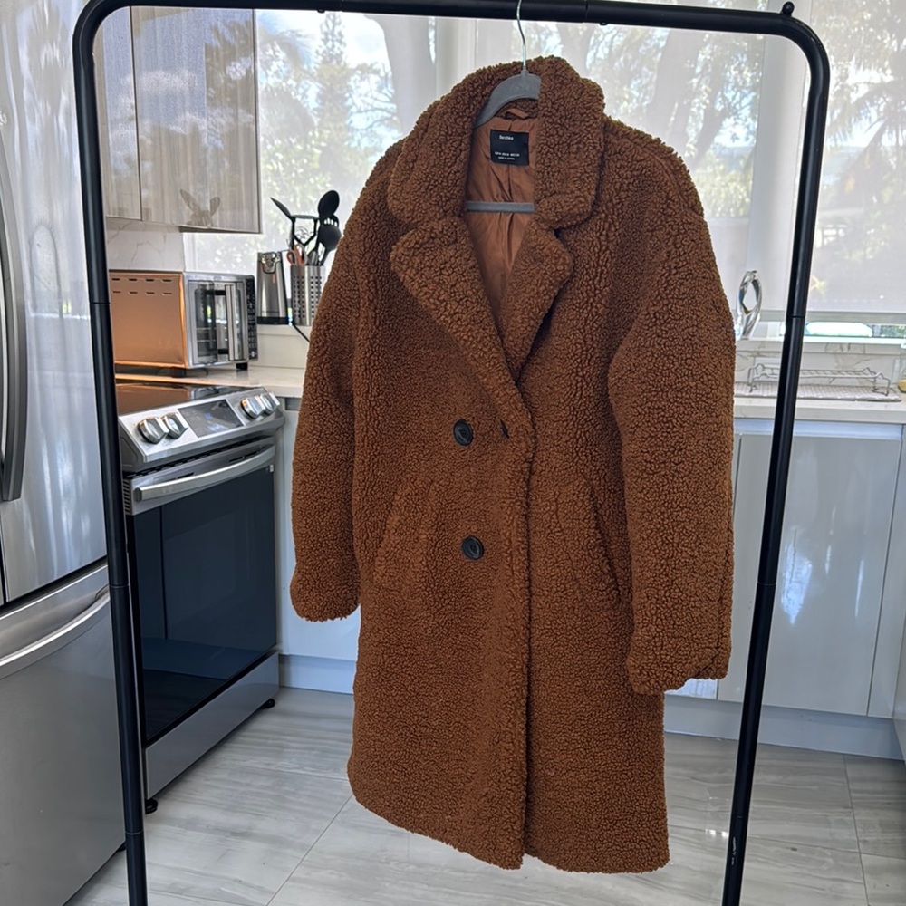 Bershka Brown Teddy Jacket for Cold Weather